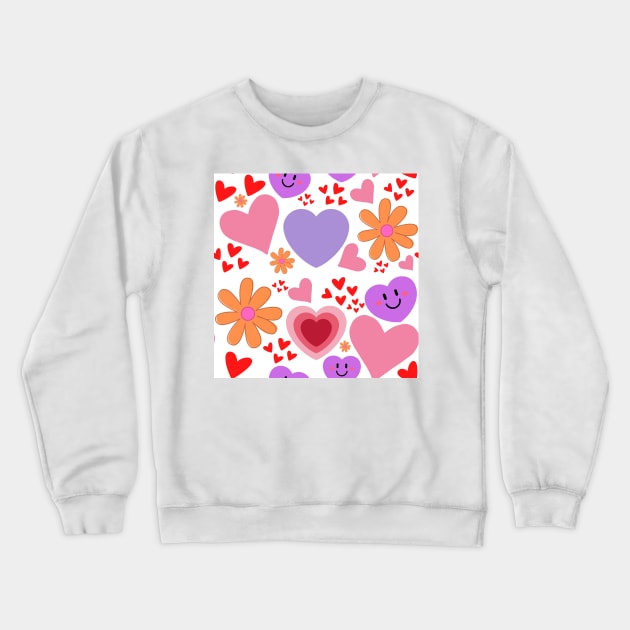 Happy Hearts and Flowers Crewneck Sweatshirt by GemmasGems